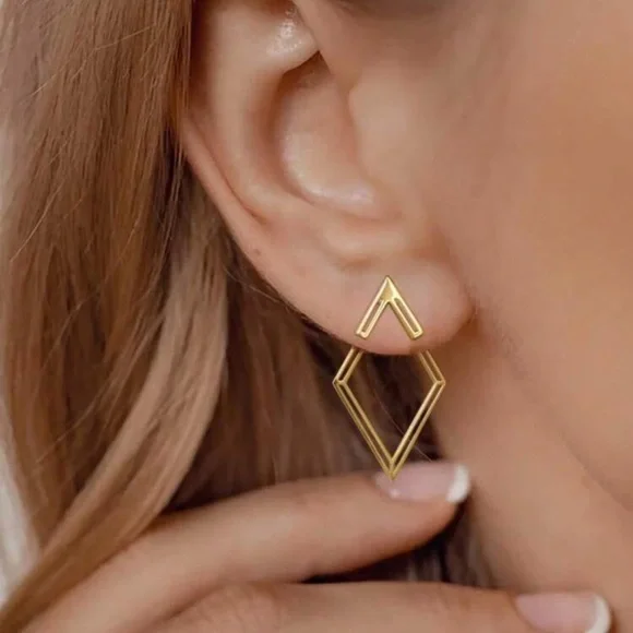 Gold Geometric Triangle Stud Earrings - Picture 1 of 3